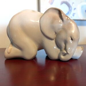 Ceramic Elephant Vintage LOMONOSOV made in USSR Kneeling Sleeping Figurine Shiny
